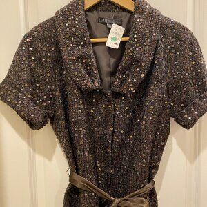 Lafayette 148 Short Evening Blazer Dark Brown Sequins Beads Silk Tie Sz 6 Tags
